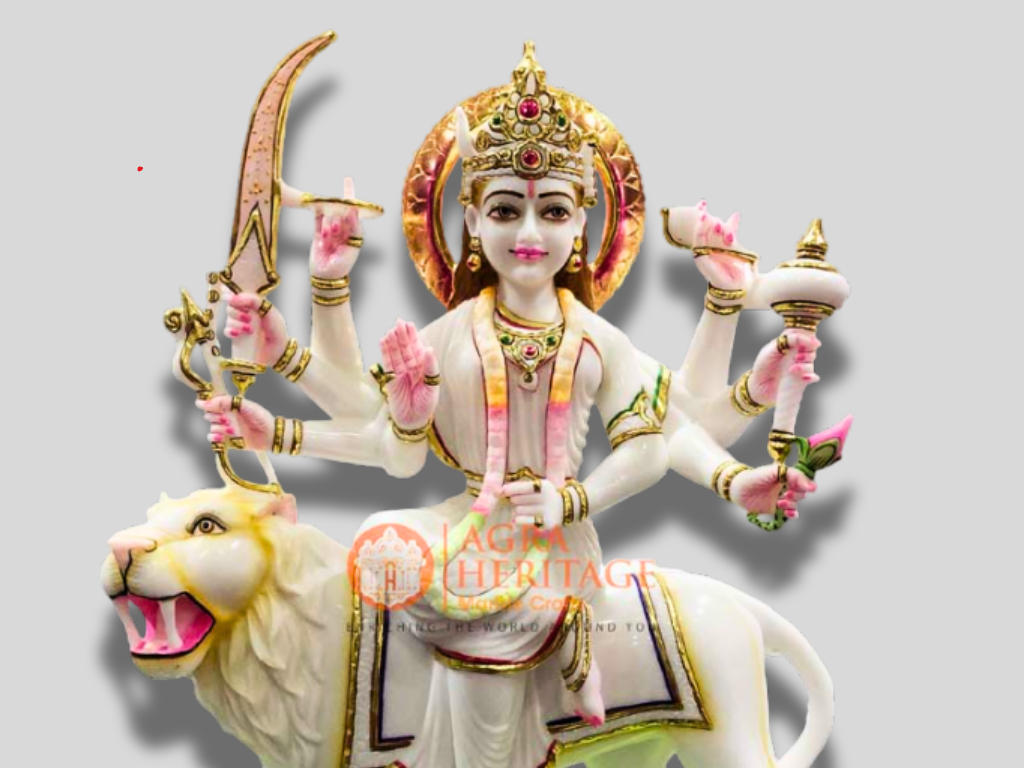 Marble Goddess Durga Maa Handi Painted Statue